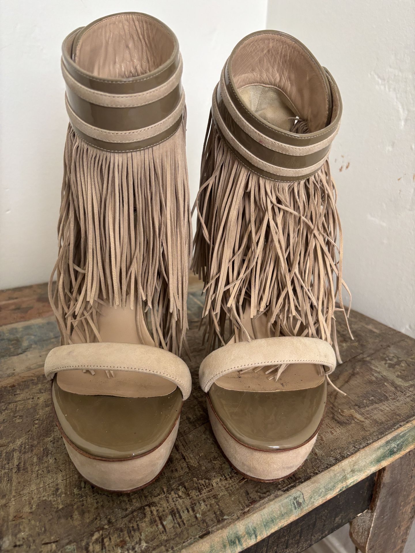 Nicholas Kirkwood suede Fringe trim accent platform heels