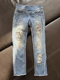 Justice - Girl’s Light Blue Jeans with Pearl and Lace Accents
