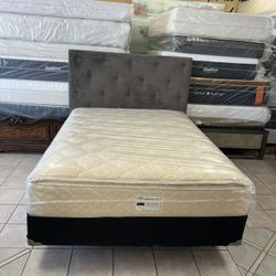 Queen, Size Bed, Headboard, Mattress, Boxspring, And Metal Frame🚚🚚 Free Delivery🚚🚚