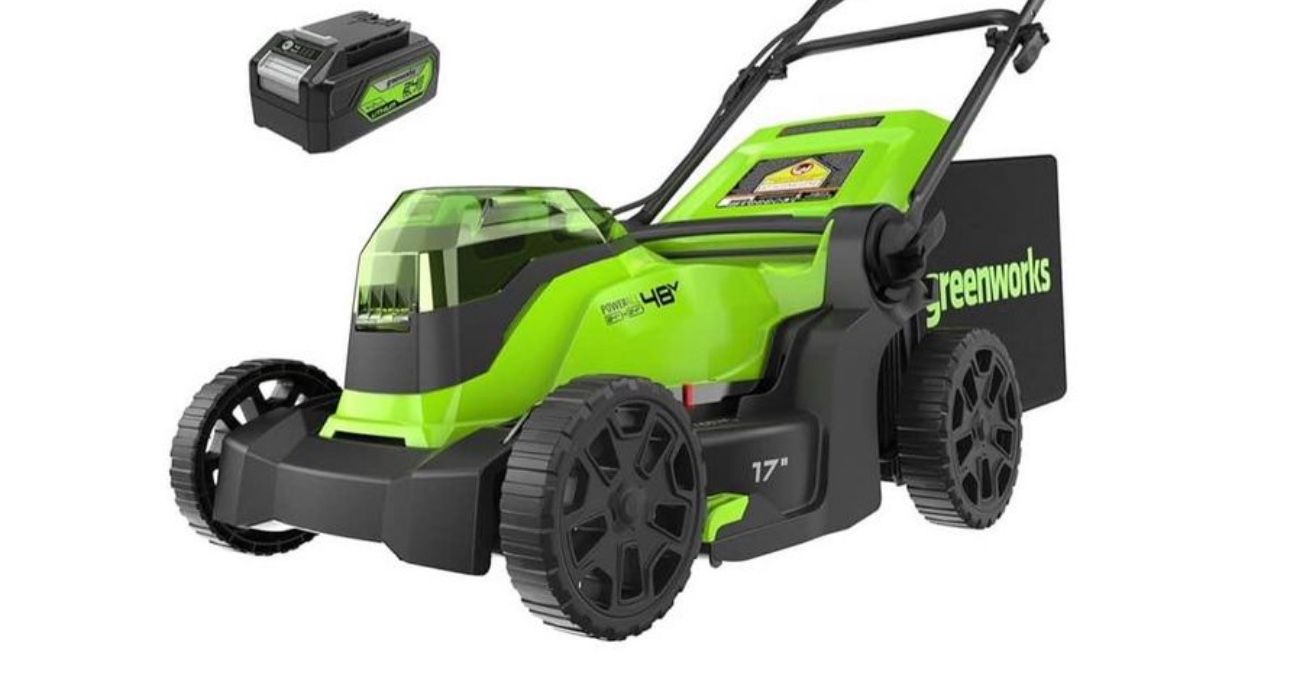 Greenworks 48V (2 x 24V) 17" Brushless Cordless (Push) Lawn Mower, (2) 4.0Ah Batteries and Dual Port