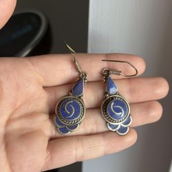 Tibetan Style Dangle Earrings 925 Silver 