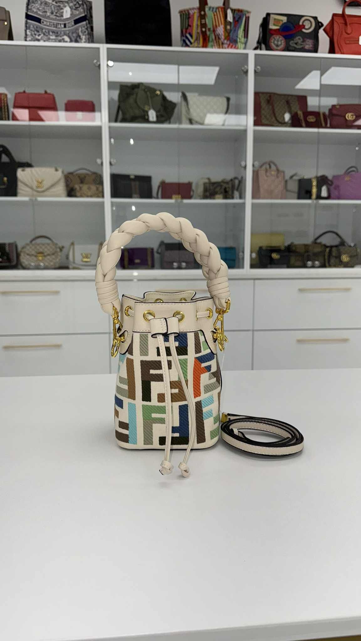 Fendi FF Embroidery 2023 Mini Zucca Mon Tresor Multicolor Bucket Bag