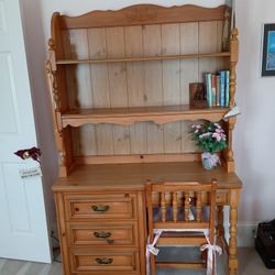 Wood Desk With Hutch and Chair