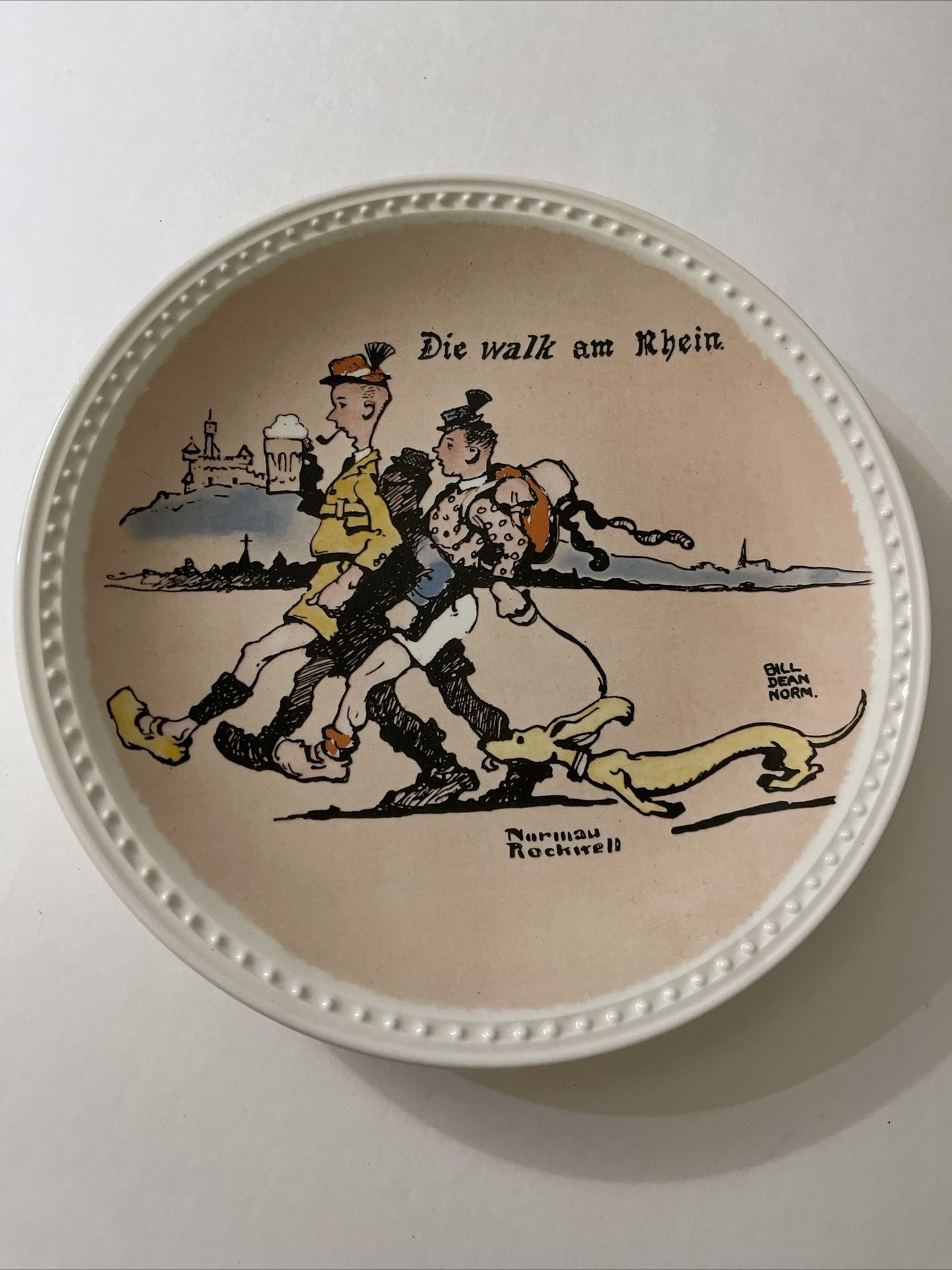 NORMAN ROCKWELL Plate "die Walk Am Rhien" by Newell Pottery Co. With Certificate