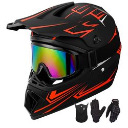 Youth Kids Motocross Helmet Motorcycle Dirt Bike Off-Road Mountain Bike BMX MX ATV Helmet- DOT Approved (Red, L)