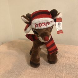 Dan Dee Rudolph The Red Nose Reindeer Plush With Hat & Scarf 12” NWT