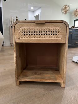 Nightstand Side Table - Wooden Rattan with Drawer