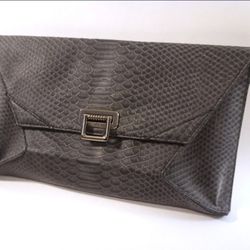 RACHEL ROY Handbag Charcoal Snake Print Envelope Style Clutch Purse New, Retail $69