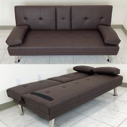 New In Box $155 Folding Futon Sofa Bed Recliner Convertible Couch 65x30x31 Inches, Brown/Gray 