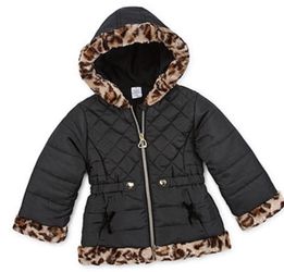NEW Girls Puffer Winter Jacket Black with Faux Fur Trim Size 2T