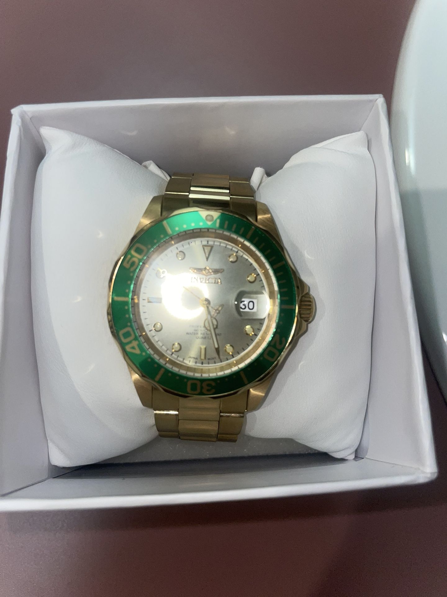 Invicta Green Face Gold Plated Watch