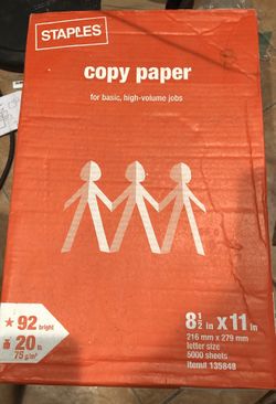 Staples copy paper 8 1/2 x 11 full box item#135848