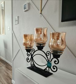 3-Light Decorative Candle Holder with Amber Glass
