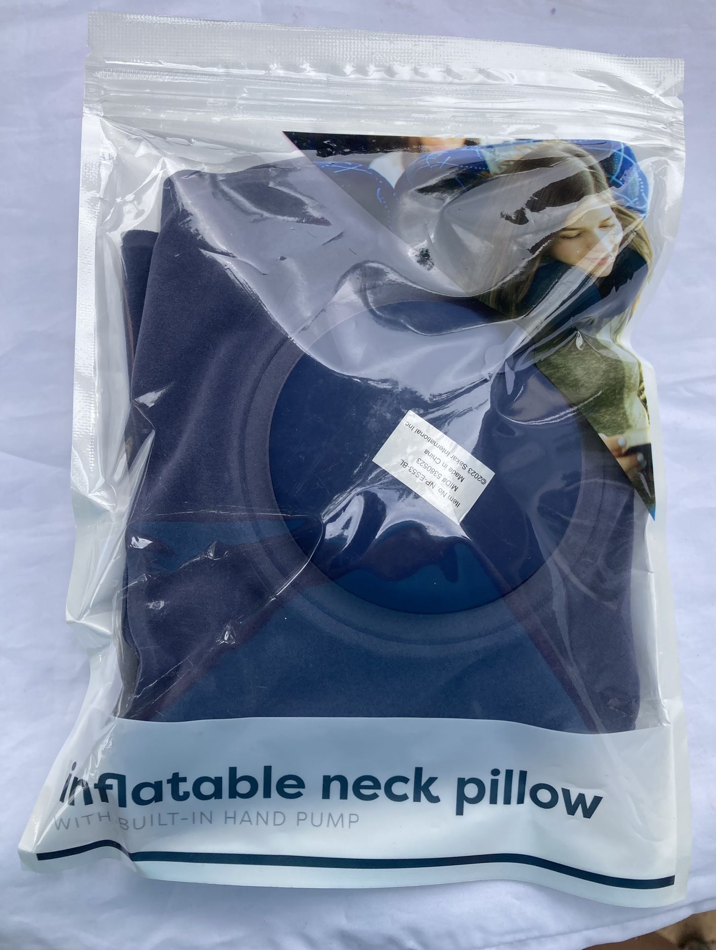 Inflatable Travel Neck Pillow With Built In Hand Pump