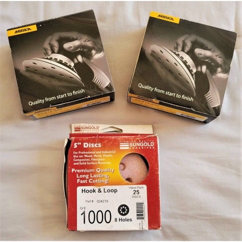 Mirka & SunGold Hook & Loop 5inch Sandpaper Discs, 3 New Boxes