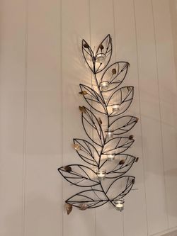 Large Metal Leaf Wall Candle Holder / Wall Art Decor