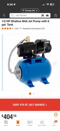 1/2 HP shallow well jet pump with 6 gallon tank $250