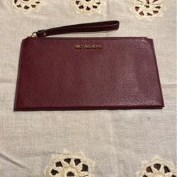 Michael Kors Burgundy Cow Grain Leather Wristlet 