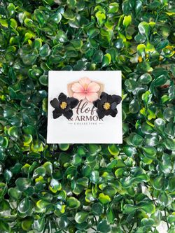 Tropical Luxe – Matte Onyx Black Gardenia Blossom Statement Stud Earrings