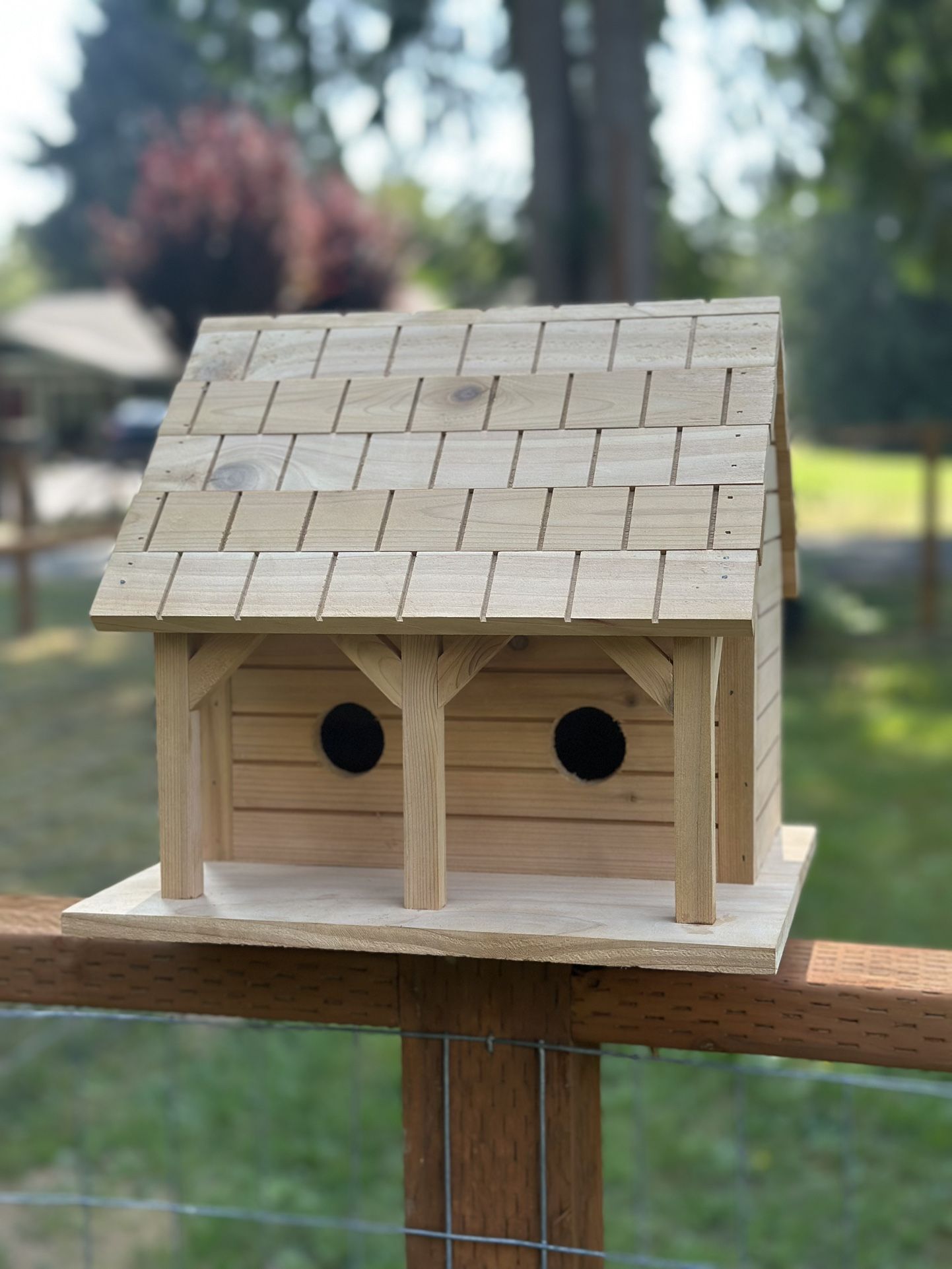 Handmade Cedar Birdhouse - 8"x8"x8", For Bluebirds & Robins, Ready To Hang