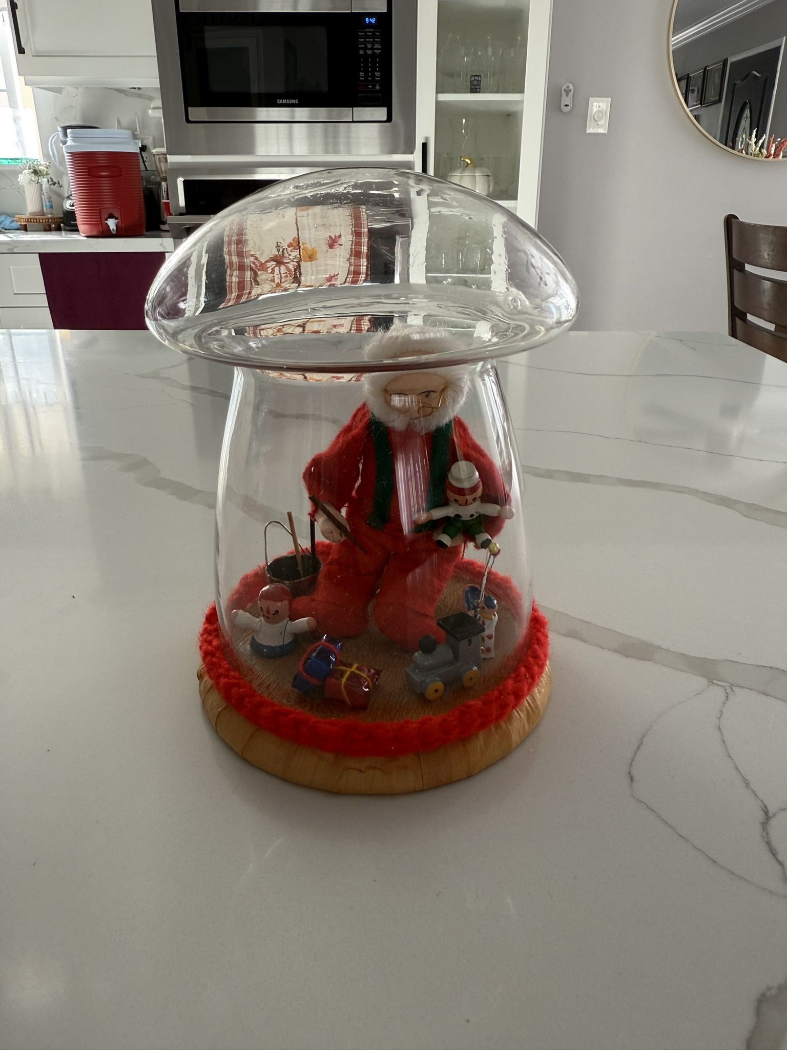 Caffco Christmas Santa Elf Diorama Under Mushroom Glass Terrarium Vintage