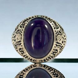 Solid Heavy Amethyst Silver ring 