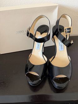 Jimmy Choo Black Patent Leather Platform Sandals size 10