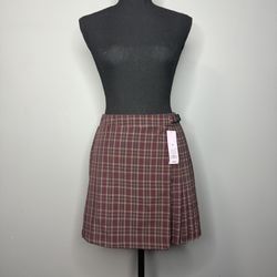 Wild Fable Plaid Midi Skirt in Red and Brown