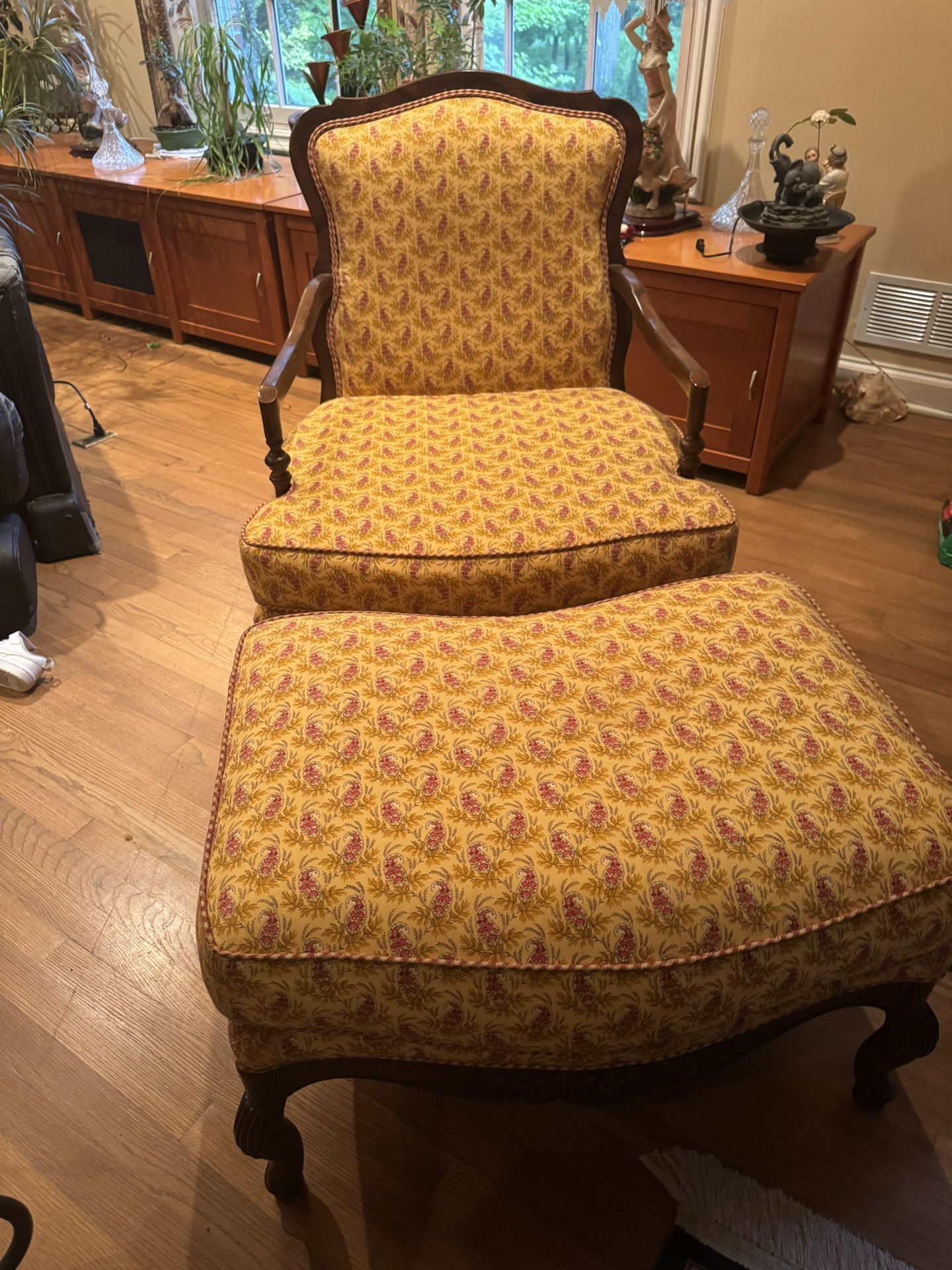 For Sale: Vintage French-Style Bergère Chair & Ottoman Set