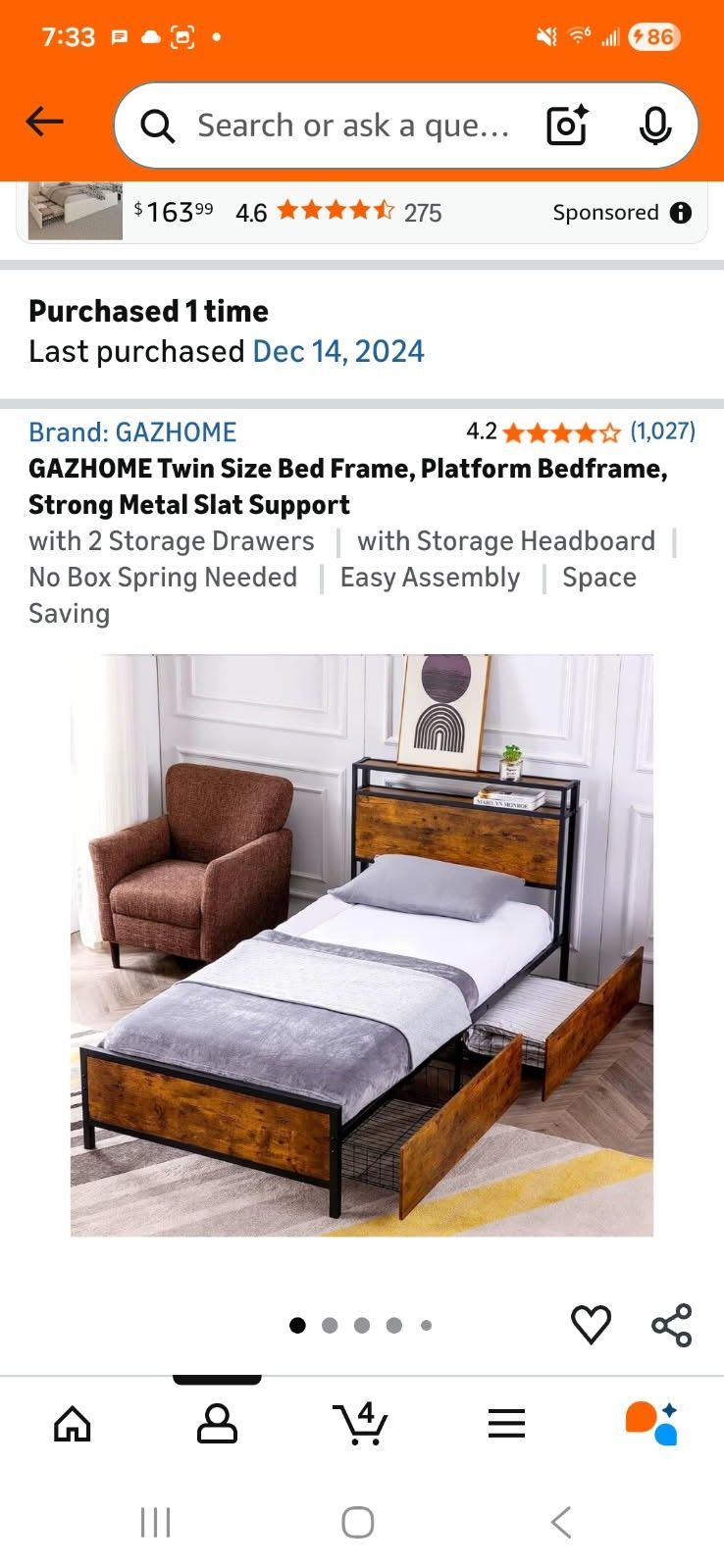 Bed frame twin With Drawers