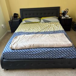 Queen Bed Frame And Mattress Set - Excellent Condition 