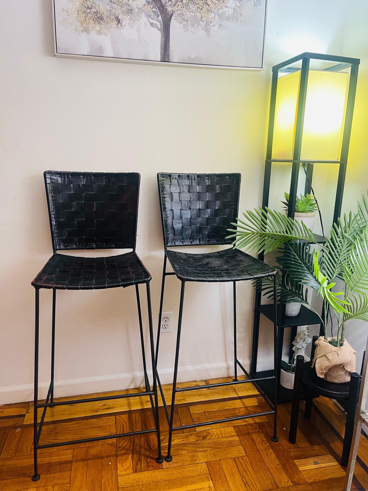 Woven Leather Bar Stools - Set of 2 (Moving out)