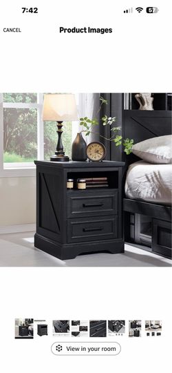 ACCOHOHO 18" Farmhouse Nightstand with Charging Station,End Table with 2 Drawers Storage,Side Table,Bedside Cabinet for Bedroom,Living Room,Black   73