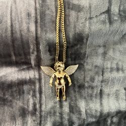 14k Diamond Angel Pendant With Chain