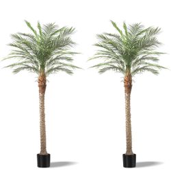 Artificial Phoenix Palm Tree 8ft Tall 2 Set – Fake Large Tropical Tree with 18 Adjustable Leaves, Outdoor Indoor Faux Sago Palm Plant for Living Room 