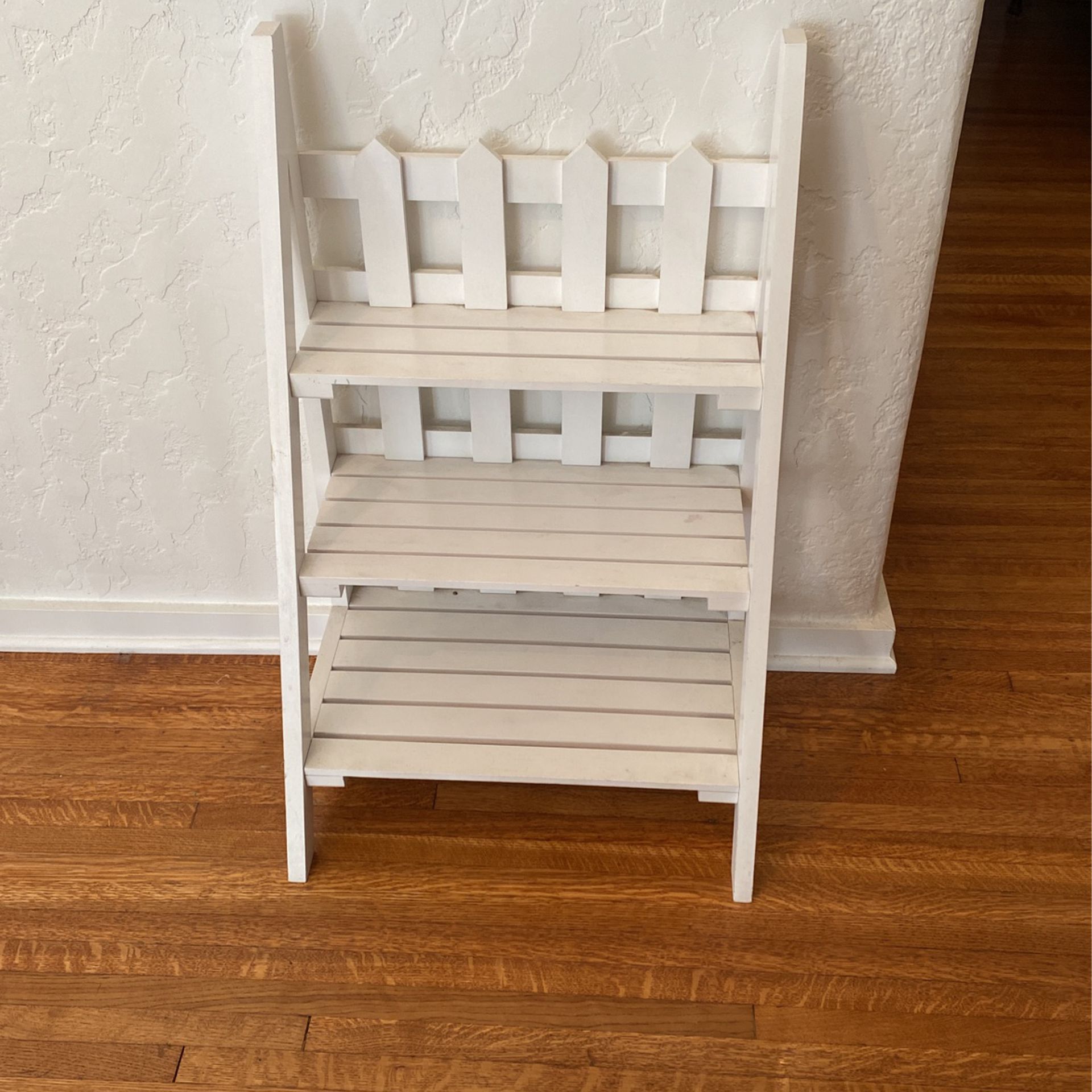 Three Tiered White Wood Bookcase