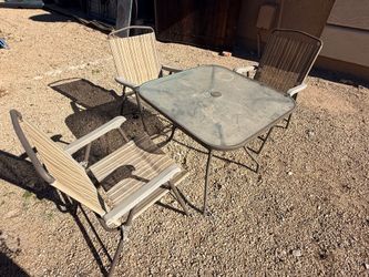 Glass Top Patio Table with 3 Folding Chairs