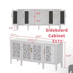 😀 White Wooden Accent Storage Cabinet, Sideboard, Dresser with 6-Shelves and 4-Mirrored Doors