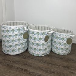 HARPER fabric storage bin / Laundry Hamper (Set of 3)New Green & Blue Palm Tree Pattern multi-purpose storage bins