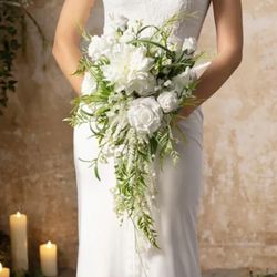 Faux Cascade Bridal Bouquet Green & White