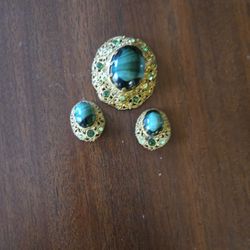 Antique Ear Bob's And Broach 