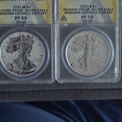 2021 Silver Eagles Designer Reverse Proof Set 2 Coins 
