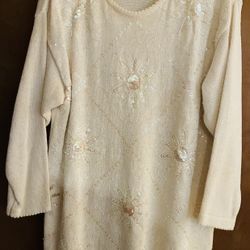 Sweater, Beaded/Sequin by Kathie Lee, Large, Cotton.