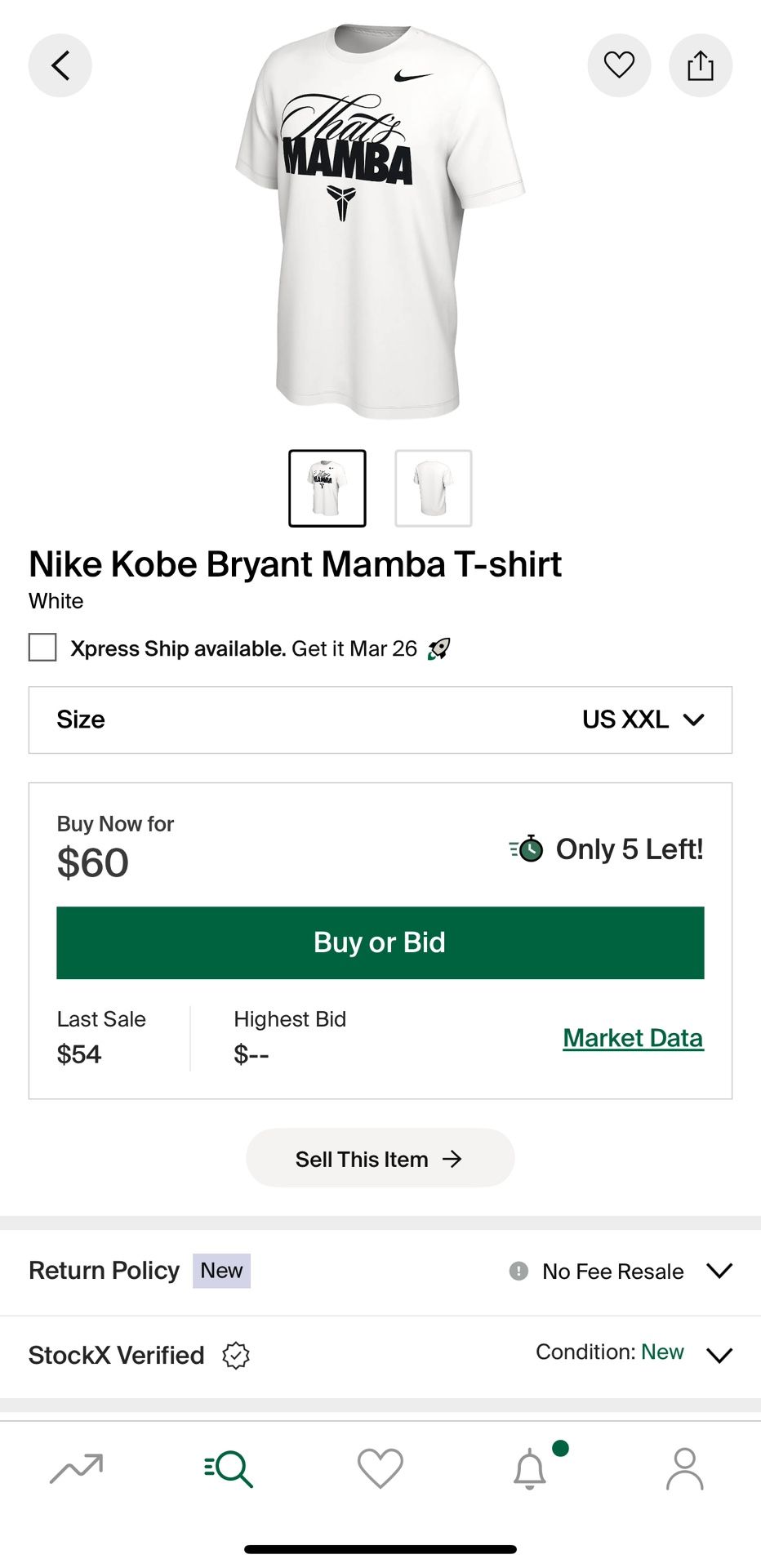Nike Kobe White Mamba T-Shirt Size XXL
