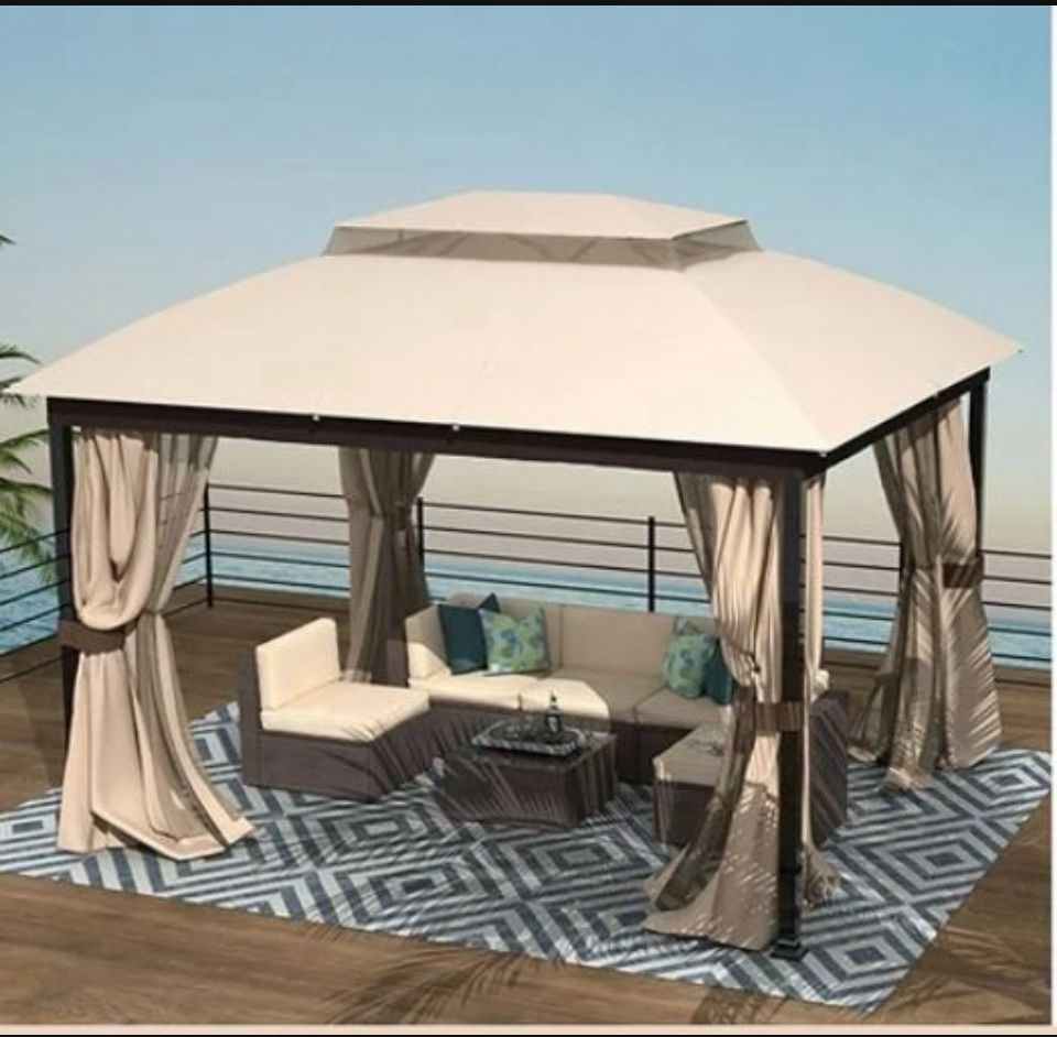 Cloud Mountain Heavy Duty 10x12 Mosquito Netting Outdoor Gazbeo Canopy Double Roof Vented in Sand