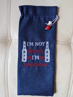 Blue, White And Red "I'm Not Drunk, I'm Patriotic" Bottle Holder