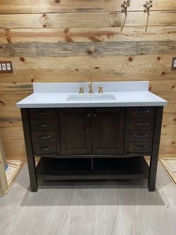 NEW Modern Espresso Bathroom Vanity – Quartz Top + Full Backsplash