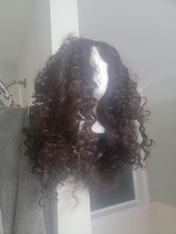 Human Hair Brown Curly Long Wig