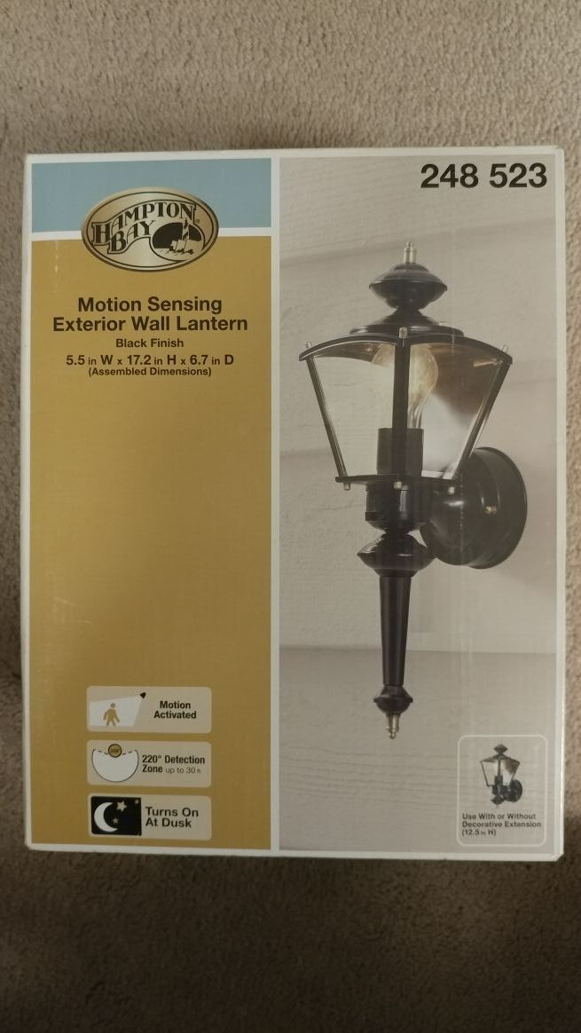 Hampton Bay Exterior Black Wall Lantern W/motion Sensing #248 523