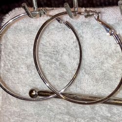 Silver Tone Large Metal Hoop Earrings